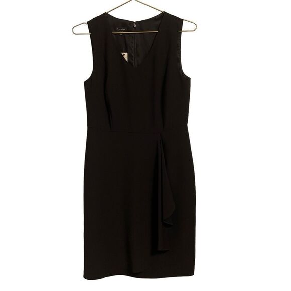 Talbots Black V Neck Side Ruffle Sleeveless Dress Size 4 NWT - Picture 1 of 8